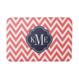 Koraal en marine Chevron Monogram Badmat