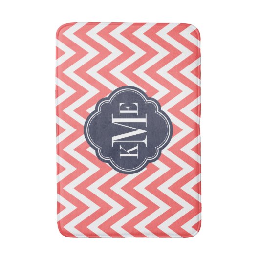 Koraal en marine Chevron Monogram Badmat (Voorkant Verticaal)