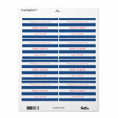 Koraal en marine gestreepte bruiloft water fles la etiket (Full Sheet)