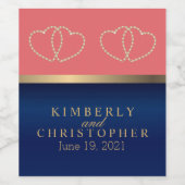 Koraal en marine, gouden harten wijn etiket (Enkel label)