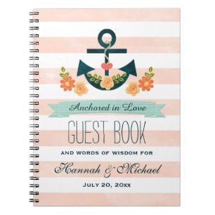 Koraal en Marine Nautical Anker Wedding Gastenboek Notitieboek