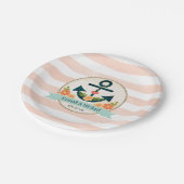 Koraal en Marine Nautische Anker Bruiloft Douche Papieren Bordje (Gekanteld)