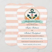 Koraal en marine nautische bruiloft kaart (Voorkant / Achterkant)