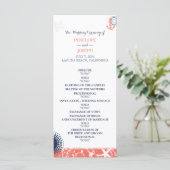 Koraal en marine nautische bruiloft programma programmakaart (Staand voorkant)