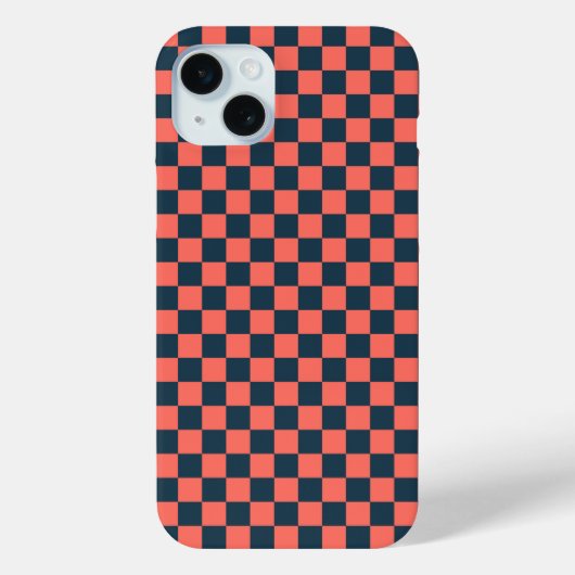 Koraal en marine schaakbordpatroon Case-Mate iPhone case (Achterkant)