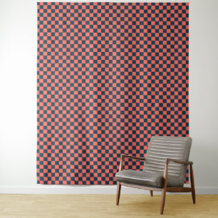 Koraal en marine schaakbordpatroon wandkleed