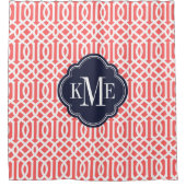 Koraal en marine Trellis Monogram Douchegordijn (Voorkant)