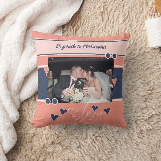 Koraal en marine trouwjubileum met foto kussen (Deken)