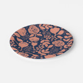 Koraal en marineblauw bloemenpatroon papier bord (Gekanteld)