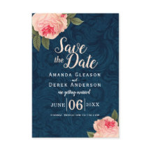 Koraal en marineblauw Shabby Chic Save the Date