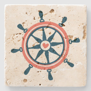 Koraal- en marinesurvee (Nautical Boat Wheel) Stenen Onderzetter
