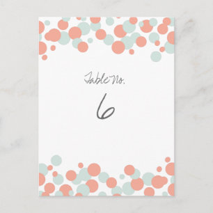 Koraal en microfoon Bubbles Confetti Table Number Briefkaart