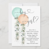 Koraal en Mint Ballon Gender Reveal Party Kaart (Voorkant)