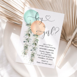 Koraal en Mint Ballon Gender Reveal Party Kaart