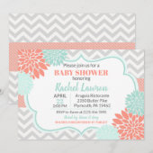 Koraal en Mint Blooms Floral Baby shower Kaart (Voorkant / Achterkant)