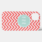 Koraal en Mint Chevron Custom Monogram Case-Mate iPhone Case (Achterkant (horizontaal))