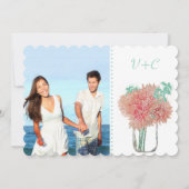 Koraal en Mint Chrysanthemum in een Mason Jar Kaart (Achterkant)