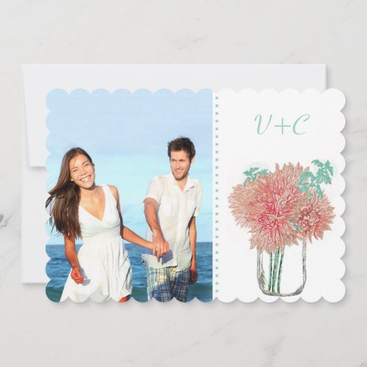 Koraal en Mint Chrysanthemum in een Mason Jar Kaart (Achterkant)