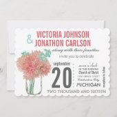 Koraal en Mint Chrysanthemum in een Mason Jar Kaart (Voorkant)