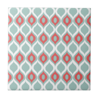Koraal- en Mint Geometrische Ikat-tribaal printpat Tegeltje