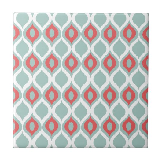 Koraal- en Mint Geometrische Ikat-tribaal printpat Tegeltje (Voorkant)