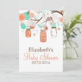 Koraal en Mint Hanging Mason Jars Baby shower Kaart (Staand voorkant)