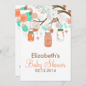 Koraal en Mint Hanging Mason Jars Baby shower Kaart (Voorkant / Achterkant)