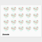 Koraal en Mint Kapel Bruiloft Monogram Hart Sticker (Vel)