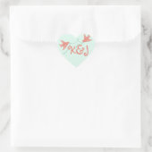 Koraal en Mint Kapel Bruiloft Monogram Hart Sticker (Tas)