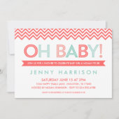 Koraal en Mint Modern Chevron Baby shower Kaart (Voorkant)