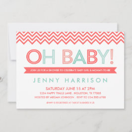 Koraal en Mint Modern Chevron Baby shower Kaart