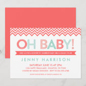 Koraal en Mint Modern Chevron Baby shower Kaart (Voorkant / Achterkant)