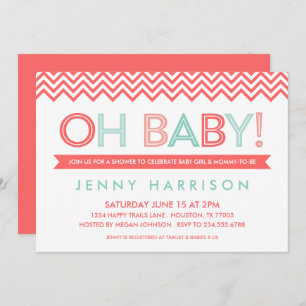 Koraal en Mint Modern Chevron Baby shower Kaart