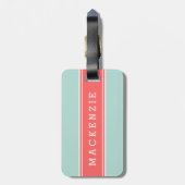 Koraal en Mint Rugby Streep Custom Monogram Bagagelabel (Achterkant verticaal)