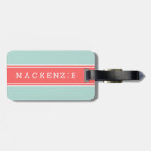 Koraal en Mint Rugby Streep Custom Monogram Bagagelabel (Achterkant horizontaal)