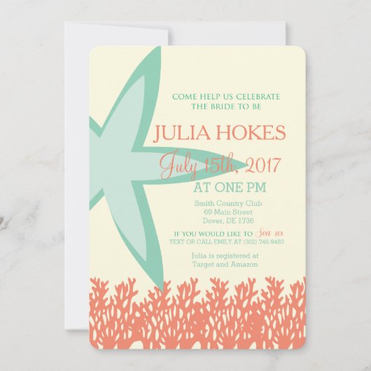 Koraal en Mint Starfish Bridal Shower Kaart (Voorkant)