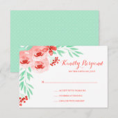 Koraal en Mint Waterverf Floral Wedding RSVP (Voorkant / Achterkant)