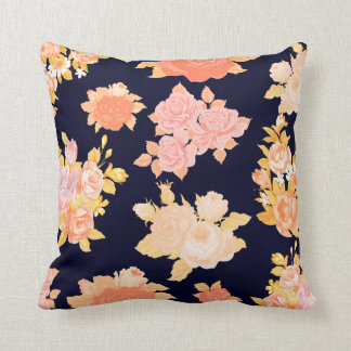 Koraal en mosterd-Rozen op de Navy Cotton Pillow Kussen