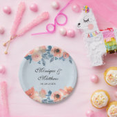 Koraal- en mosterdblauw-botanisch huwelijk papieren bordje (Feest)