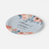 Koraal- en mosterdblauw-botanisch huwelijk papieren bordje (Gekanteld)