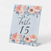 Koraal- en mosterdblauw-bruinkoolzaadnummer reclamebord met voetstuk (Voorkant)