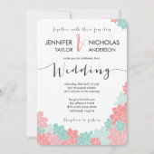 Koraal en Munt Bloem bruiloft uitnodiging (Voorkant)