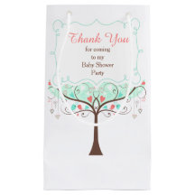 Koraal en Munt Bloemrijke Vogel Baby Shower Bedank