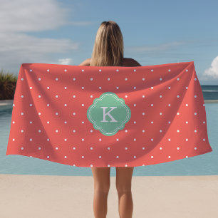 Koraal en Munt Stippen Monogram Handdoek