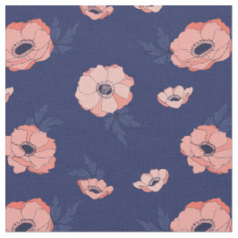 Koraal- en Navy Blue Floral-patroon Stof