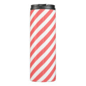 Koraal en Navy Blue Preppy Stripes Monogram Thermosbeker (Achterkant)