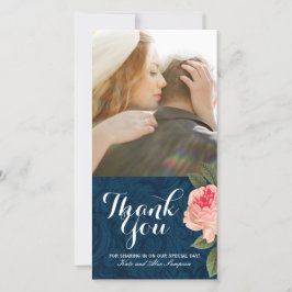 Koraal en Navy Blue Thank You Photo Card (4x8) Bedankkaart
