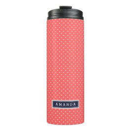 Koraal en Navy Blue Tiny Stippen Monogram Thermosbeker