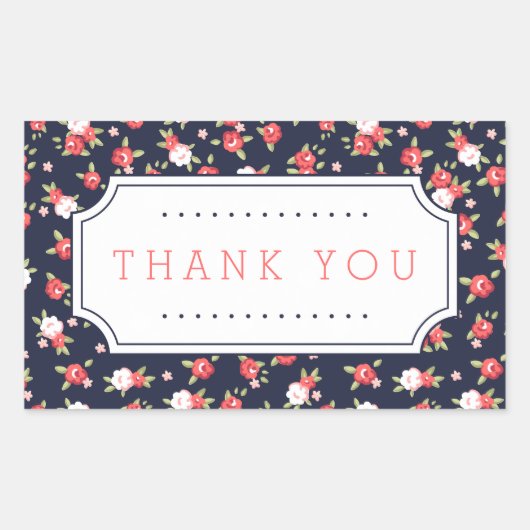 Koraal en Navy Chic  Bloemen Dank u Rechthoekige Sticker (Voorkant)