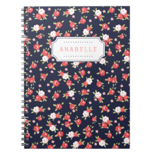Koraal en Navy Chic  Bloemenprint Monogram Notitieboek